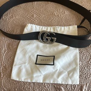 Men’s black Gucci leather belt with double G buckle size up to 46